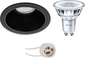 PHILIPS - LED Spot Set - CorePro 830 36D - Proma Minko Pro - GU10 Fitting - Dimbaar - Inbouw Rond - Mat Zwart - 5W - Warm Wit 3000K - Verdiept - Ø90mm