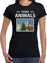 Dieren foto t-shirt Geit - zwart - dames - farm animals - cadeau shirt Geiten liefhebber XS