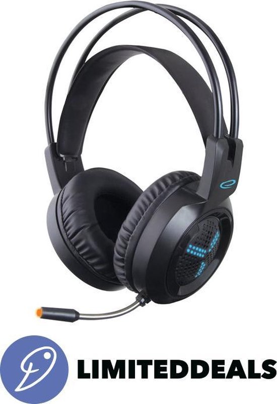 Gaming headset Over Ear verstelbaar ALPHA ZWART/BLAUW 410 – Met LED verlichting, microfoon & volumeregeling – Dikke Eco Leer oorpads – Bedraad &…