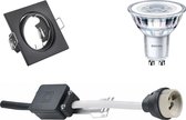 PHILIPS - LED Spot Set - CorePro 830 36D - GU10 Fitting - Dimbaar - Inbouw Vierkant - Mat Zwart - 4W - Warm Wit 3000K - Kantelbaar 80mm