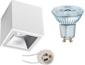 OSRAM - Opbouwspot Set - Parathom PAR16 930 36D - Proma Cliron Pro - GU10 Fitting - Dimbaar - Opbouw Vierkant - Mat Wit/Zilver - 5.5W - Warm Wit 3000K - Verdiept - 90mm