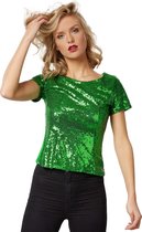 dressforfun - Paillette-shirt met korte mouwen groen XL - verkleedkleding kostuum halloween verkleden feestkleding carnavalskleding carnaval feestkledij partykleding - 303724