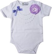Baby Rompertje voor Meisje - Baby Body Kirei Sui - Wit met Lavendel en Strass - 3-6 Maanden