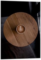 Dibond - Koffie op Houten Tafel - 60x90cm Foto op Aluminium (Met Ophangsysteem)