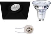 PHILIPS - LED Spot Set - SceneSwitch 827 36D - Primux Nivas Pro - GU10 Fitting - Dimbaar - Inbouw Vierkant - Mat Zwart - 1.5W-5W - Warm Wit 2200K-2700K - Trimless - Kantelbaar - 150mm