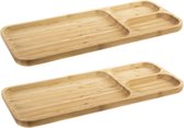 Set van 2x stuks bamboe houten 3-vaks sushibord 39 x 16 x 2 cm - Serveerbladen/serveerbord/sushibord met vakjes