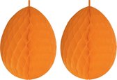 2x stuks hangdecoratie honeycomb paaseieren oranje van papier 30 cm - Brandvertragend - Paas/pasen thema decoraties/versieringen
