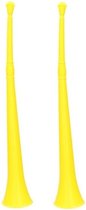 2x stuks gele vuvuzela grote blaastoeter 48 cm - landen fan supporters feestartikelen