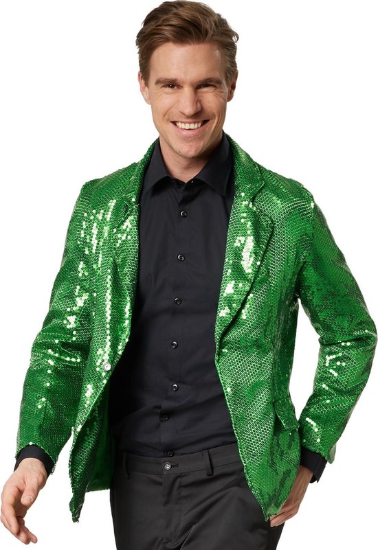 dressforfun - Paillettenjas heren groen XXL - verkleedkleding kostuum halloween verkleden feestkleding carnavalskleding carnaval feestkledij partykleding - 303945