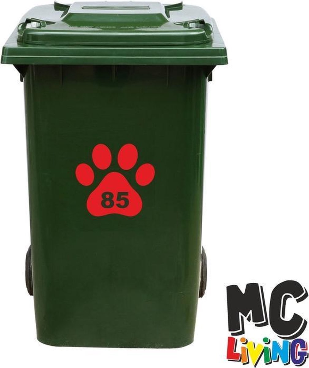 Afbeelding van product MC Living  Kliko Sticker / Vuilnisbak Sticker - Hondenpoot - Nummer 85 - 18x16,5 - Rood