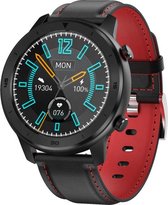 Belesy® Faces - Smartwatch heren - Smartwatch dames - Horloge - Stappenteller - Bloeddruk - 1.3 inch - Kleurenscherm - Full Touch - 14x dial face - Zwart/Rood - Leer - Moederdag