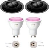 PHILIPS HUE - LED Spot Set GU10 - White and Color Ambiance - Bluetooth - Primux Domy Pro - Inbouw Rond - Mat Zwart - Verdiept - Kantelbaar - Ø105mm