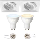 PHILIPS HUE - LED Spot Set GU10 - White Ambiance - Bluetooth - Primux Qiundo Pro - Inbouw Vierkant - Mat Wit - Kantelbaar - 80mm