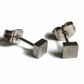 Aramat jewels ® - Oorbellen vierkant 4mm sandblasted zweerknopjes staal