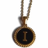 Aramat jewels -ketting-letter i- chirurgisch staal - zwart - goudkleurig-45cm - dames- rond
