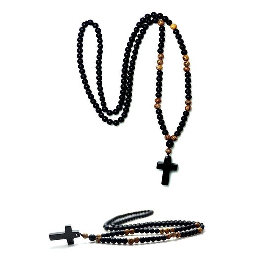 Sorprese bois/plastique - collier homme - collier de perles - bois-noir -  avec croix... | bol.com