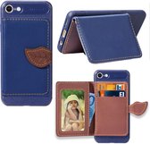 Voor iPhone SE (2020) Leaf Buckle Litchi Texture Card Holder PU + TPU Case met Card Slot & Wallet & Holder & Photo Frame (Blauw)