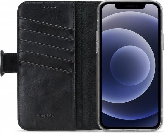 Apple iPhone 12 Pro Senza - Pure Serie - Echt Leer Bookcase - Deep Black -... | bol.com