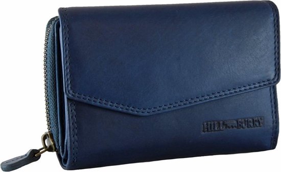 Portefeuille à glissière Hillburry Premium en cuir naturel pour femme Blauw
