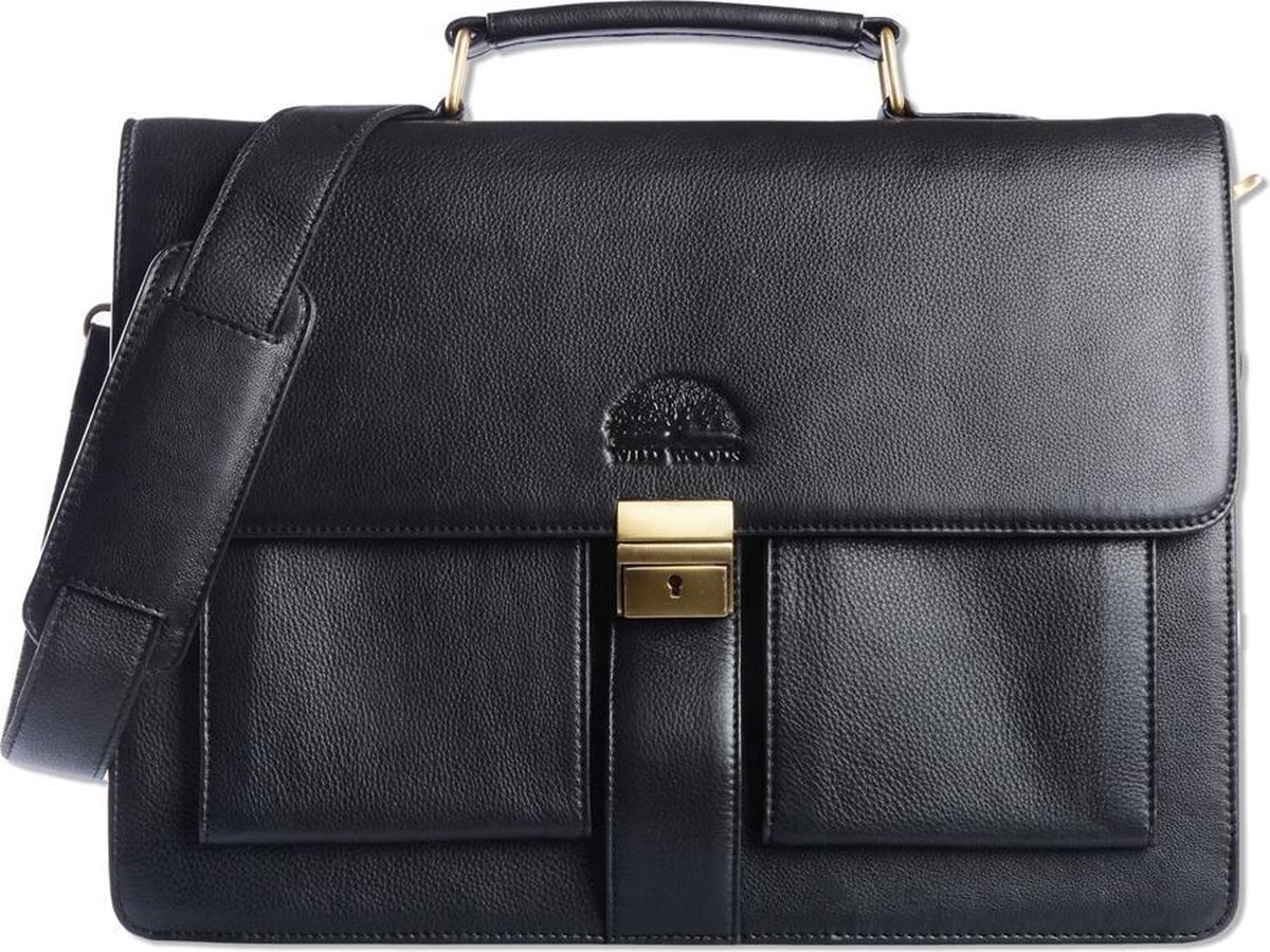 WILD WOODS Leren Briefcase Aktetas met 15,6 inch Laptopvak – Business Laptoptas – Nappa Leer - Zwart