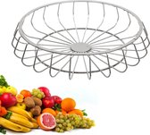 Decopatent® Design Fruitschaal Rond - Schaal voor fruit - Ronde Design Fruitmand - Metaal - Afm: 33 x 33 x 7 Cm - Zilver