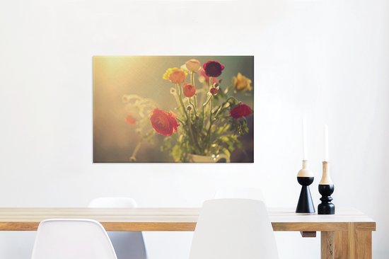 Bouquet de renoncules colorées Toile 90x60 cm - Tirage photo sur toile (Décoration murale salon / chambre)