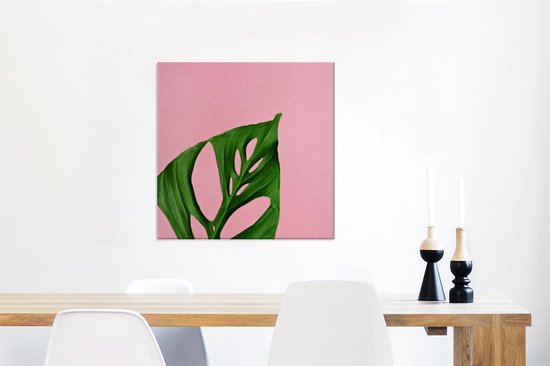Feuille botanique sur toile rose 50x50 cm - Tirage photo sur toile (Décoration murale salon / chambre)