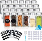 25 Glazen Kruidenpotjes met Strooideksel - Vierkante Kruidenstrooier - Complete Set met Stickers, Trechter en Stift