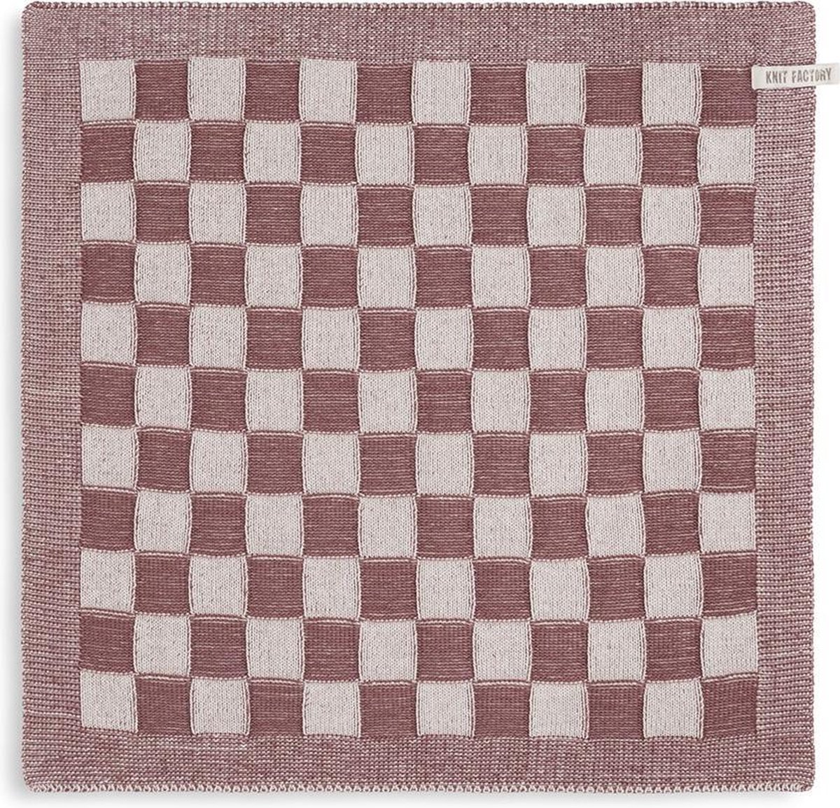 Knit Factory Gebreide Keukendoek - Keukenhanddoek Block - Geblokt motief - Handdoek - Vaatdoek - Keuken doek - Ecru/Stone Red - Traditionele look - 50x50 cm
