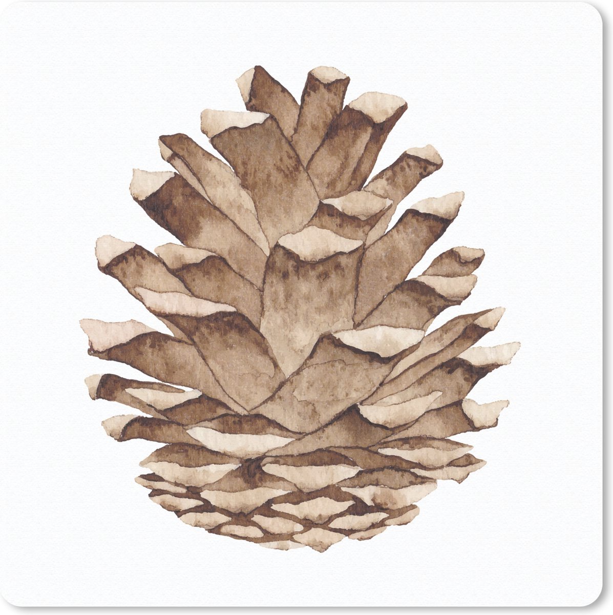 Muismat Aquarel Planten - Aquarel illustratie dennenappel muismat rubber - 20x20 cm - Muismat met foto