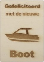 MemoryGift: Houten Kaart A6: Gefeliciteerd met de nieuwe boot (speedboot)