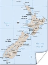 Poster Een illustratie van de kaart van Nieuw-Zeeland - 120x160 cm XXL