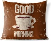 Buitenkussens - Tuin - Good morning koffie illustratie vintage bruin - 45x45 cm