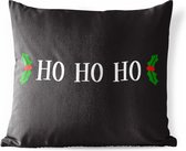 Buitenkussens - Tuin - Kerst quote Ho ho ho tegen een zwarte achtergrond - 60x60 cm