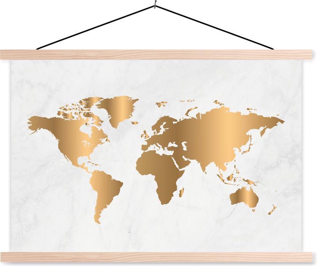 Wereldkaart Goud Marmer schoolplaat platte latten blank 120x80 cm - Foto print op textielposter (wanddecoratie woonkamer/slaapkamer)
