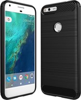 Voor Google Pixel XL geborsteld koolstofvezel textuur schokbestendige TPU beschermhoes (zwart)