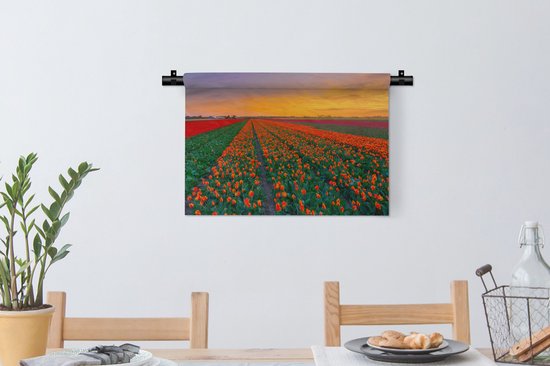 Tapisserie Paysages Nederland - Champs de tulipes en Holland méridionale Tapisserie en coton 60x40 cm - Tapisserie avec photo