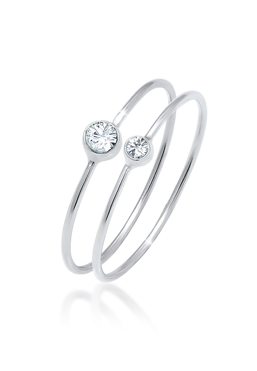 Elli Dames Ringen Dames Set Elegant Basic met Kristallen in 925 Sterling Zilver
