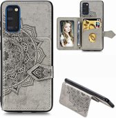 Voor Galaxy S20 Mandala reliÃ«f magnetisch doek PU + TPU + PC Case met houder & kaartsleuven & portemonnee & fotolijst & riem (grijs)