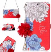 Voor Galaxy S8 + / G955 rode achtergrond chrysant patroon horizontale flip lederen tas met houder & kaartsleuven & parel bloem ornament & ketting