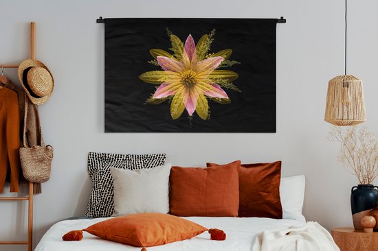 Tapisserie Plantes sur fond noir - Une fleur jaune sur fond noir Tapisserie en coton 150x100 cm - Tapisserie avec photo