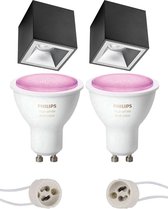 PHILIPS HUE - Opbouwspot Set GU10 - White and Color Ambiance - Bluetooth - Prima Cliron Pro - Opbouw Vierkant - Mat Zwart/Zilver - Verdiept - 90mm