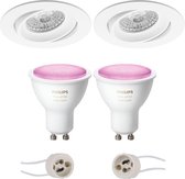 PHILIPS HUE - LED Spot Set GU10 - White and Color Ambiance - Bluetooth - Prima Delton Pro - Inbouw Rond - Mat Wit - Kantelbaar - Ø82mm