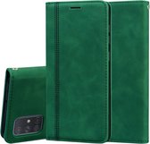 Voor Samsung Galaxy A71 Frosted Business Magnetische Horizontale Flip PU lederen tas met houder & kaartsleuf & lanyard (groen)