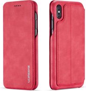 Voor iPhone XS Max Hon Ancient Series lederen tas met kaartsleuven en houder en portemonnee (rood)