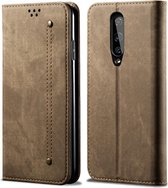 Voor OnePlus 8 Denim Texture Casual Style Horizontale Flip Leather Case met houder & kaartsleuven & portemonnee (kaki)