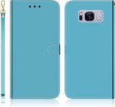 Voor Galaxy S8 geÃ¯miteerd spiegelend oppervlak horizontale flip lederen tas met houder & kaartsleuven & portemonnee & lanyard (blauw)