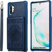 Voor Galaxy Note10 + Zonnebloem Embossingpatroon PU + TPU Case met houder & kaartsleuven & fotolijst & lanyard (blauw)