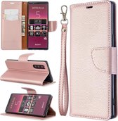 Voor Sony Xperia 5 / XZ5 litchi textuur pure kleur horizontale flip pu lederen tas met houder & kaartsleuven & portemonnee & lanyard (rose goud)