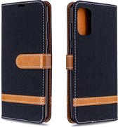 Voor Galaxy A41 Kleuraanpassing Denim Texture Horizontaal Flip Leather Case met houder & kaartsleuven & Wallet & Lanyard (zwart)